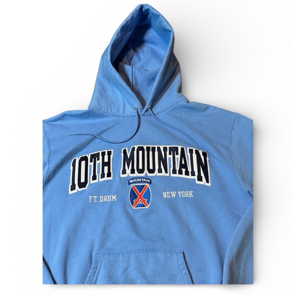 Champion 10th Mountain Sky Blue Graphic Hoodie Mens Size Medium - Picture 13 of 15
